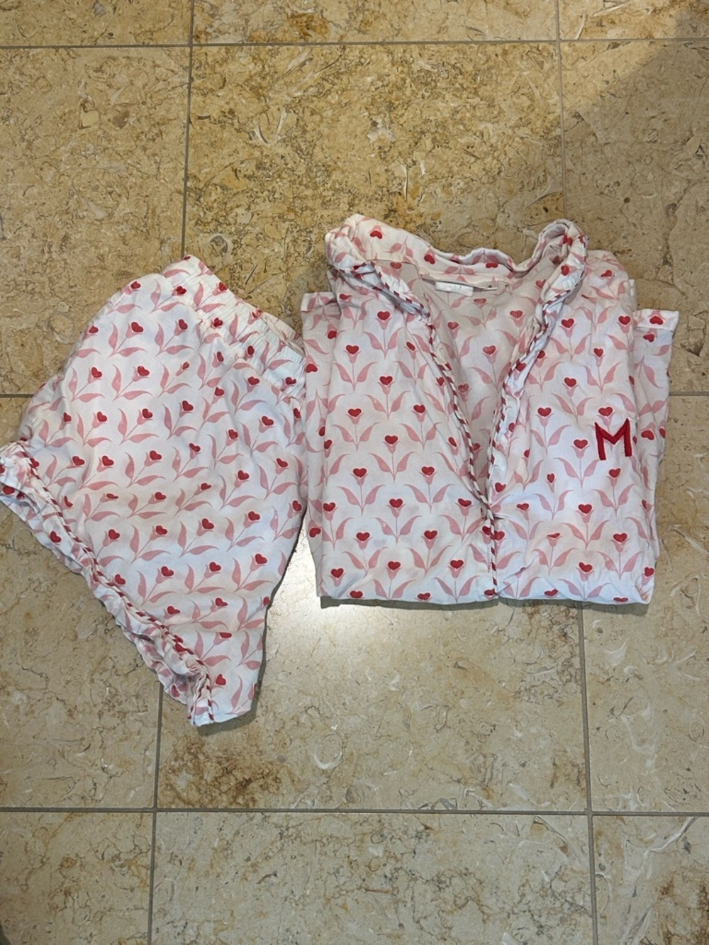 Mark & Graham White and Pink Heart Floral Pajama Set
